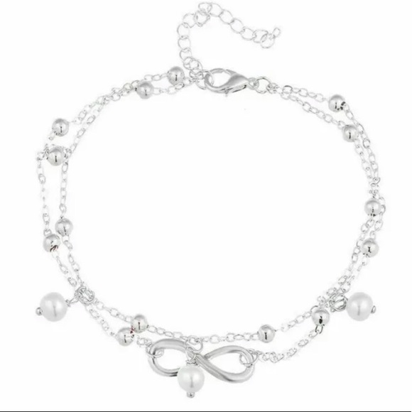 Infinity Pearl Silver Toned Anklet - Picture 4 of 5